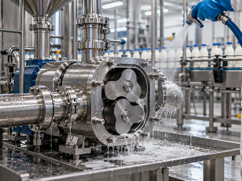 Rotary lobe pump on a dairy line